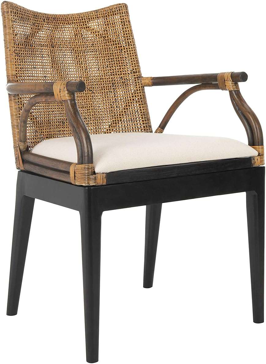 SAFAVIEH Furniture - Gianni Rattan Arm Chair - Brown & Black - Solid Wood - Coastal Open-Arm Design - Ideal for Living Room, Sunroom, Bedroom, 19.8" Seat Height (SEA4011A) - Image 4