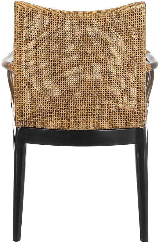 SAFAVIEH Furniture - Gianni Rattan Arm Chair - Brown & Black - Solid Wood - Coastal Open-Arm Design - Ideal for Living Room, Sunroom, Bedroom, 19.8" Seat Height (SEA4011A) - Image 5