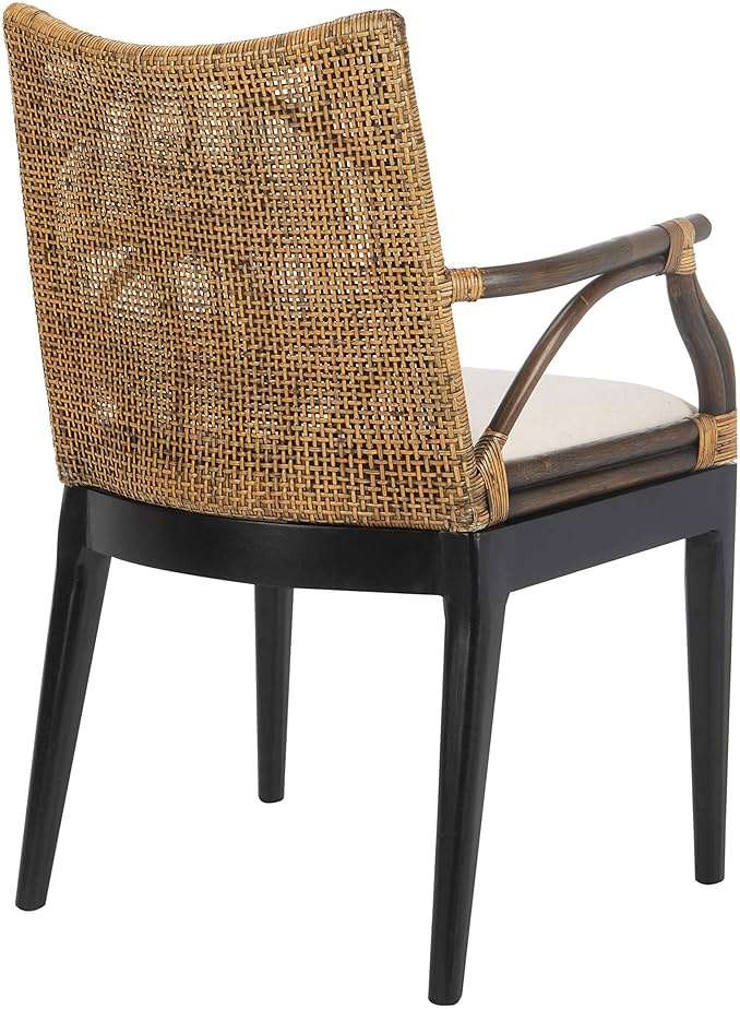 SAFAVIEH Furniture - Gianni Rattan Arm Chair - Brown & Black - Solid Wood - Coastal Open-Arm Design - Ideal for Living Room, Sunroom, Bedroom, 19.8" Seat Height (SEA4011A) - Image 8