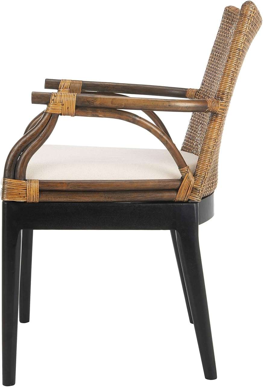 SAFAVIEH Furniture - Gianni Rattan Arm Chair - Brown & Black - Solid Wood - Coastal Open-Arm Design - Ideal for Living Room, Sunroom, Bedroom, 19.8" Seat Height (SEA4011A) - Image 9