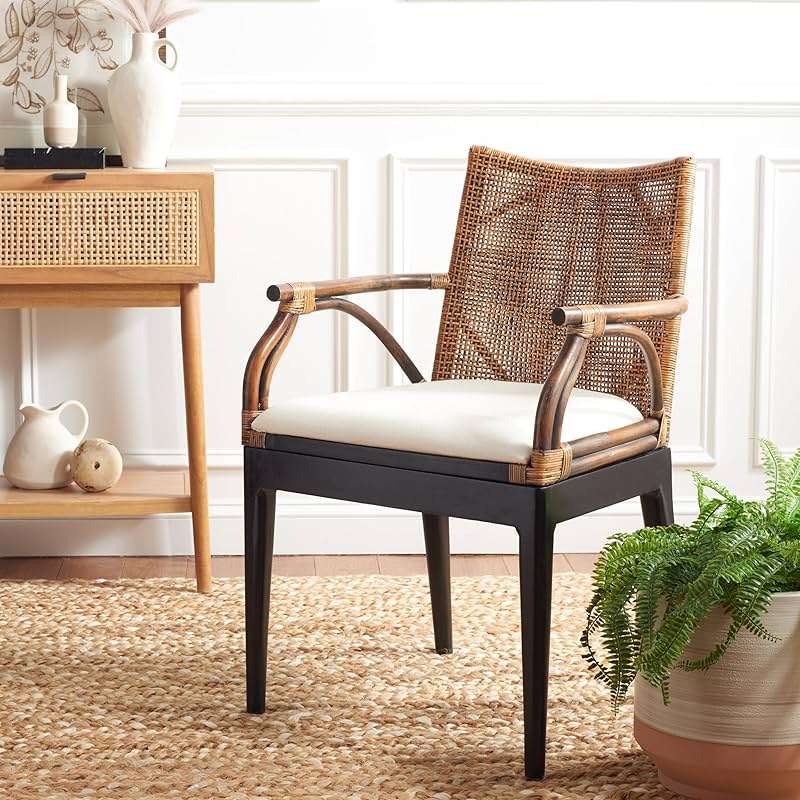 SAFAVIEH Furniture - Gianni Rattan Arm Chair - Brown & Black - Solid Wood - Coastal Open-Arm Design - Ideal for Living Room, Sunroom, Bedroom, 19.8" Seat Height (SEA4011A) - Image 10