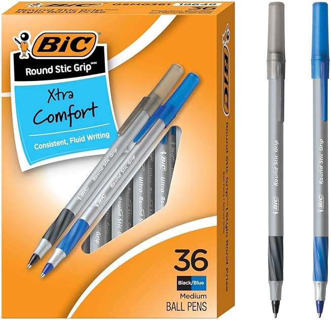 BIC Round Stic Grip Xtra Comfort Assorted Colors Ballpoint Pens, Medium Point (1.2mm), 36-Count Pack, Perfect Writing Pens With Soft Grip for Superb Comfort and Control - Image 1