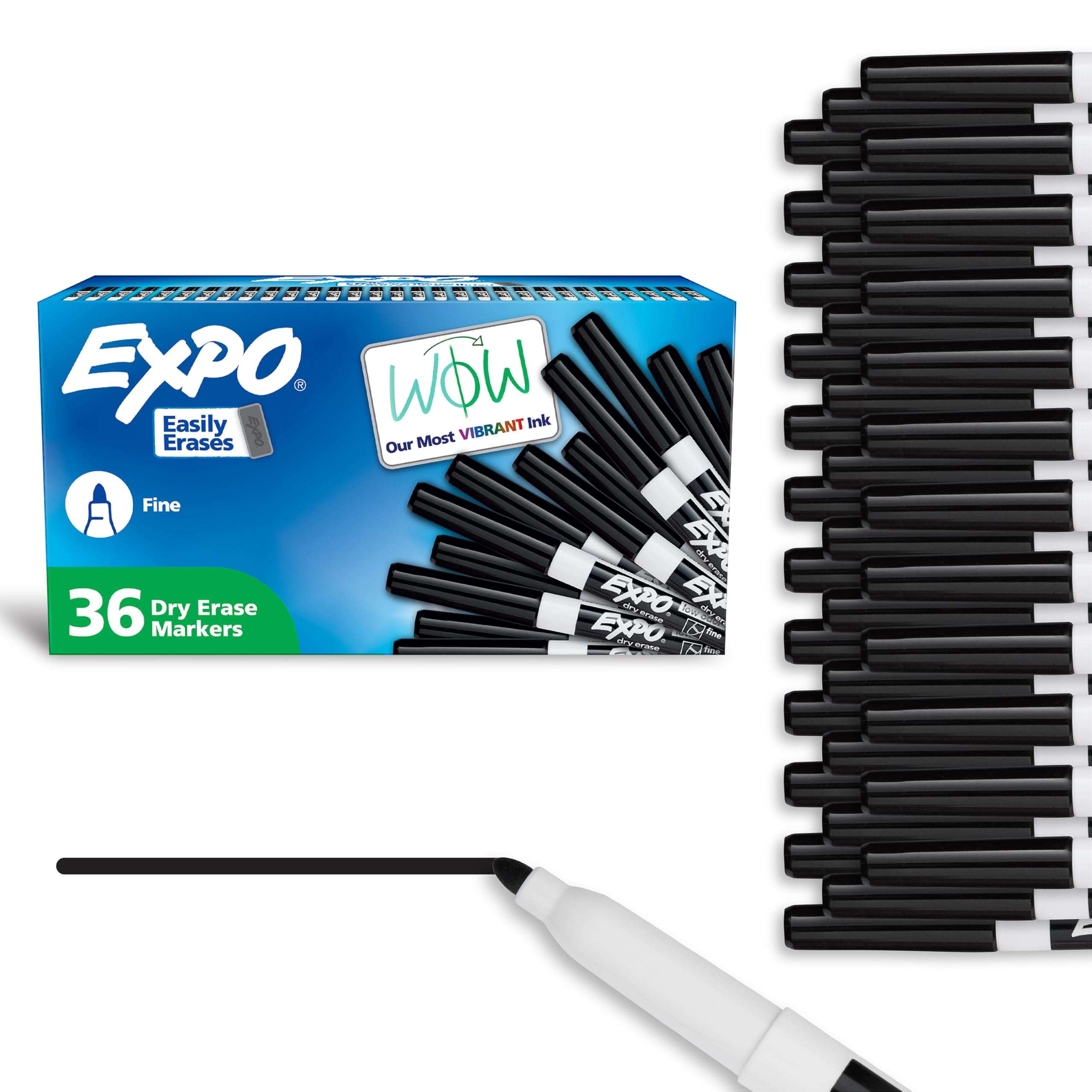 EXPO Dry Erase Markers, Low Odor Ink, Black, Fine Tip, 36 Count - Easily Erases, Ideal for Classroom, Home, Office, Back to School, Teacher Supplies - Image 1