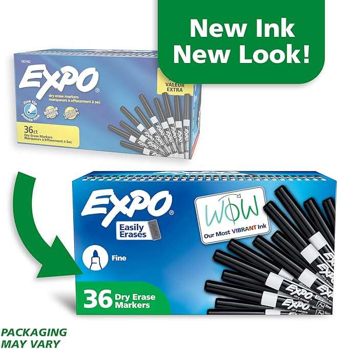 EXPO Dry Erase Markers, Low Odor Ink, Black, Fine Tip, 36 Count - Easily Erases, Ideal for Classroom, Home, Office, Back to School, Teacher Supplies - Image 3