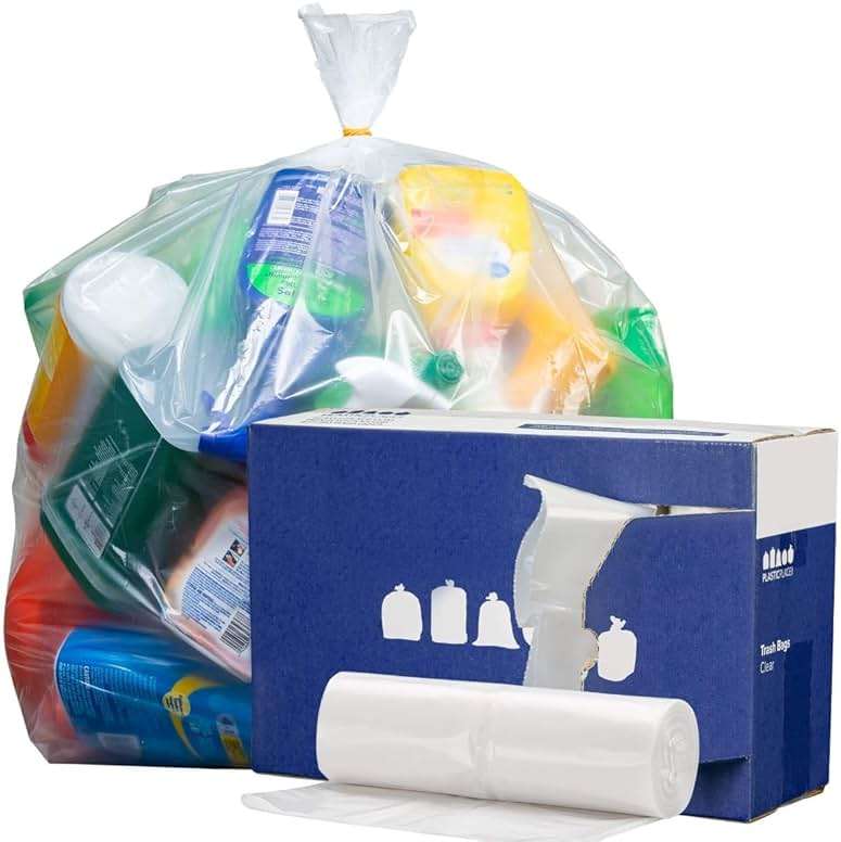 Plasticplace 40-45 Gallon Trash Bags │ 1.5 Mil │ Clear Heavy Duty Garbage Can Liners │ 40" x 46" (100 Count) - Image 1