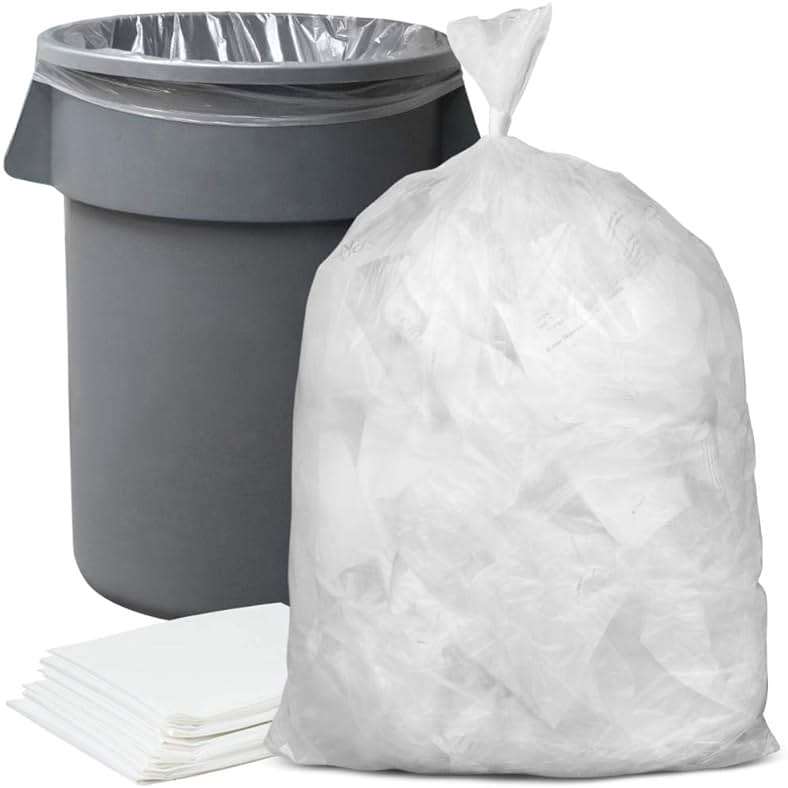 Plasticplace 56 Gallon Trash Bags - Clear High Density Garbage Bags - Heavy Duty, Scent-Free, Large Trash Can Liners for Kitchen, Commercial, & Garden Use 16 Microns, Leak-Proof, 43" x 48" (150 Count) - Image 1