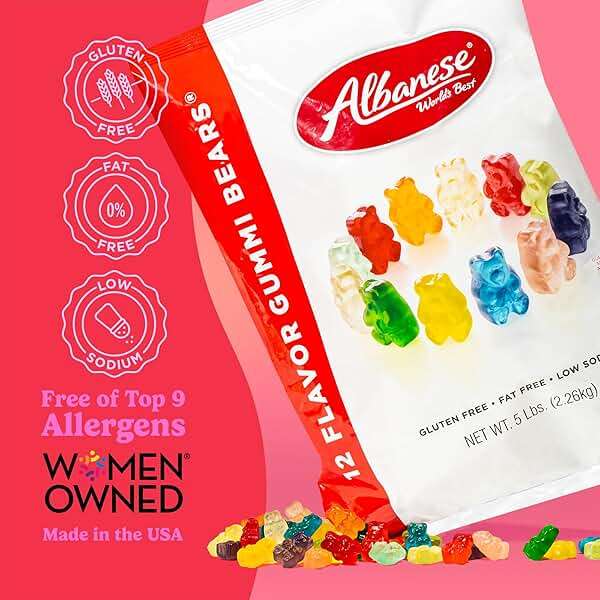 Albanese World's Best 12 Flavor Gummi Bears | 5lbs of Candy | 12 Unique Flavors, Gluten Free, Fat Free, Soft and Chewy Gummy | Cherry, Blue Raspberry, Mango and More | Great Snack for Travel and Kids - Image 4