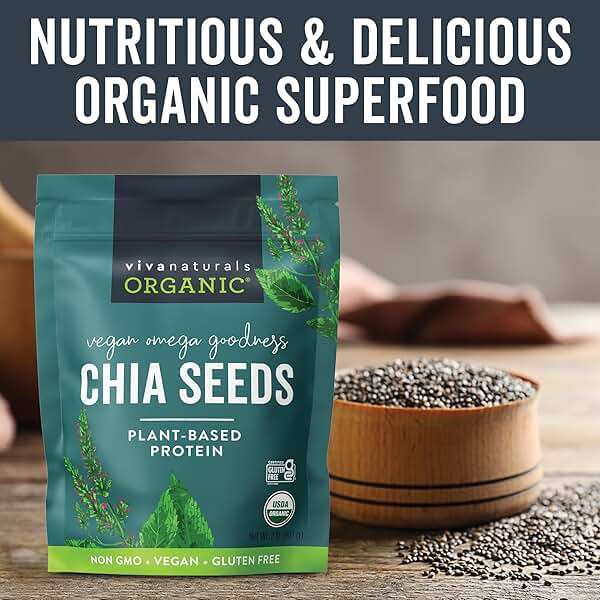 Viva Naturals Organic Chia Seeds, 2 lb, 32 Oz – Plant-Based Omega-3 and Vegan Protein, Gluten Free & Non-GMO, Perfect for Smoothies, Salads & Chia Pudding - Image 2