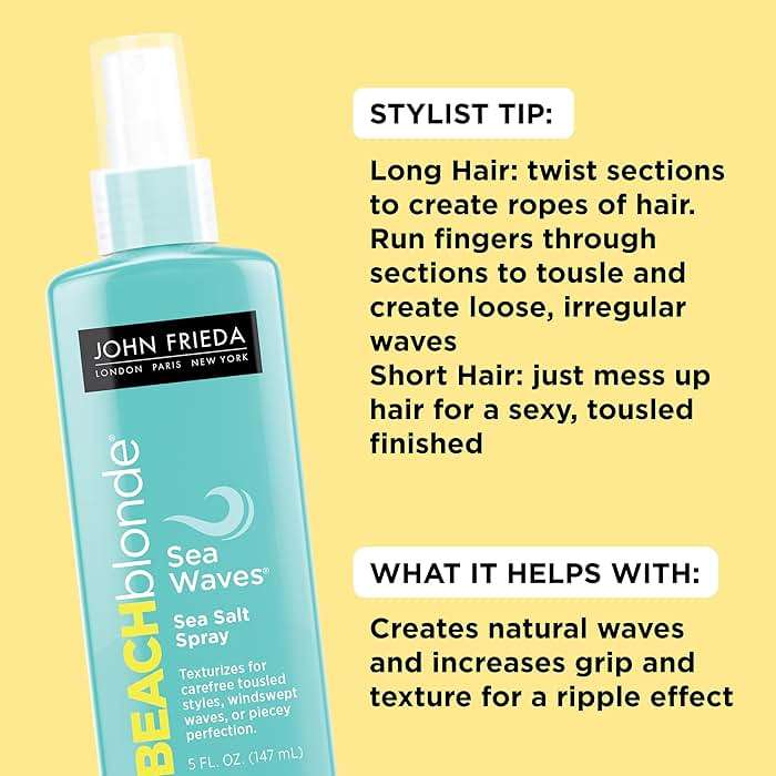 John Frieda Beach Blonde Sea Waves Texturizing Spray with Natural Salt for Tousled, Wavy Volume - 5 Ounce - Image 3