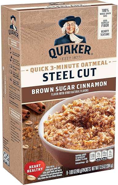 Quaker Steel Cut Quick 3-minute Oatmeal, Quick Steel Cut, Brown Sugar and Cinnamon, 13.5 oz, - 8 Count (Pack of 6) total- 48 count - Image 1