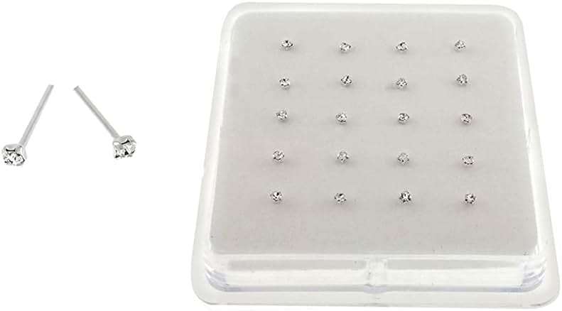 Silver Set of 20 Round Clear Simulated Diamond Nose Stud Box 1.5 mm Straight - Image 2