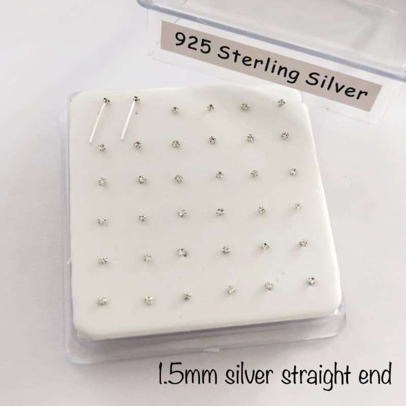 Silver Set of 20 Round Clear Simulated Diamond Nose Stud Box 1.5 mm Straight - Image 3