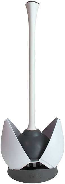 Clorox Toilet Plunger with Hideaway Holder Caddy Heavy-Duty Compact Design with Non-Skid Rubber Base for Bathroom Convenient Storage Toilet Unclogger, 6.5x19.5-Inch, White - Image 1