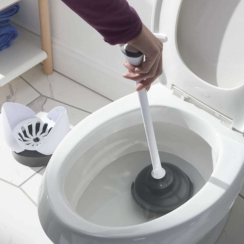 Clorox Toilet Plunger with Hideaway Holder Caddy Heavy-Duty Compact Design with Non-Skid Rubber Base for Bathroom Convenient Storage Toilet Unclogger, 6.5x19.5-Inch, White - Image 2
