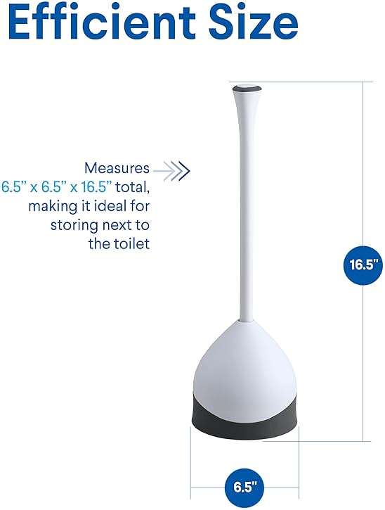 Clorox Toilet Plunger with Hideaway Holder Caddy Heavy-Duty Compact Design with Non-Skid Rubber Base for Bathroom Convenient Storage Toilet Unclogger, 6.5x19.5-Inch, White - Image 3