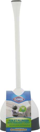 Clorox Toilet Plunger with Hideaway Holder Caddy Heavy-Duty Compact Design with Non-Skid Rubber Base for Bathroom Convenient Storage Toilet Unclogger, 6.5x19.5-Inch, White - Image 4