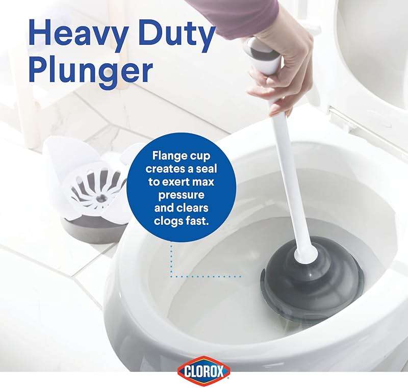 Clorox Toilet Plunger with Hideaway Holder Caddy Heavy-Duty Compact Design with Non-Skid Rubber Base for Bathroom Convenient Storage Toilet Unclogger, 6.5x19.5-Inch, White - Image 7