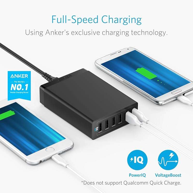 Anker Desktop Charger, 60W 6 Port USB Multiple Charging Hub, PowerPort 6 Multiple USB Charger, Campatible with iPhone, iPad, MacBook, Galaxy, LG, HTC, and More - Image 3