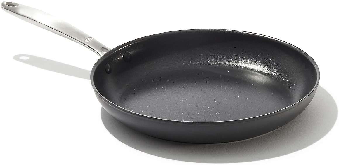 OXO Enhanced 12" Frying Pan Skillet, PFAS-Free Ceramic Nonstick, Durable Hard Anodized Cookware, Scratch Resistant, Stainless Steel Handle, Good Grips, Dishwasher & Oven safe, Black - Image 1