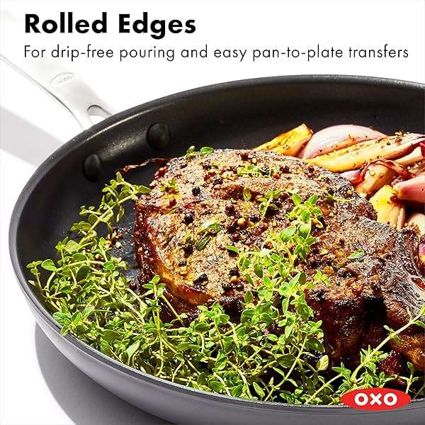 OXO Enhanced 12" Frying Pan Skillet, PFAS-Free Ceramic Nonstick, Durable Hard Anodized Cookware, Scratch Resistant, Stainless Steel Handle, Good Grips, Dishwasher & Oven safe, Black - Image 5