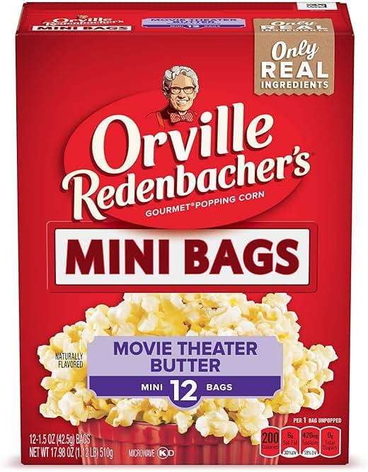 Orville Redenbacher’s Microwave Popcorn Mini Bags, Movie Theater Butter Flavor, 3g Fiber Per Serving, 1.5 oz., 12-Count - Image 1
