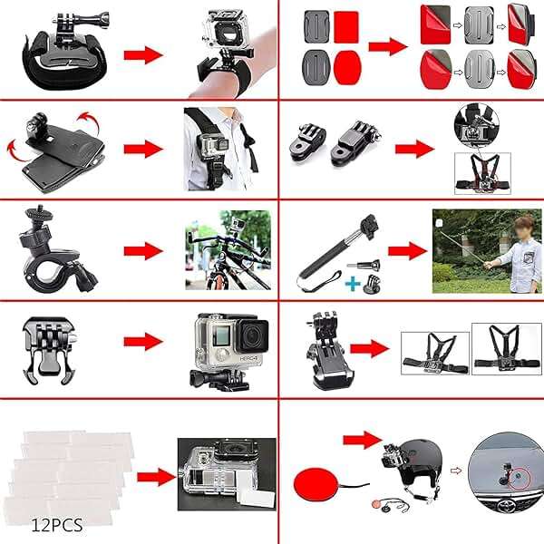 60 in 1 Camera Accessories Kit Compatible with GoPro Hero 13 12 11 10 9 8 7 6 /Session 5/Hero 4/3+/3/2/1, Insta360, DJI Osmo Action, AKASO, APEMAN, Campark, SJCAM - Image 5