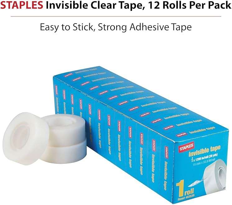 Staples Invisible Clear Tape, 0.75" x 36 yds., 12 Rolls – Matte Finish Tape for Repairs, Labeling & Office Use - Image 7