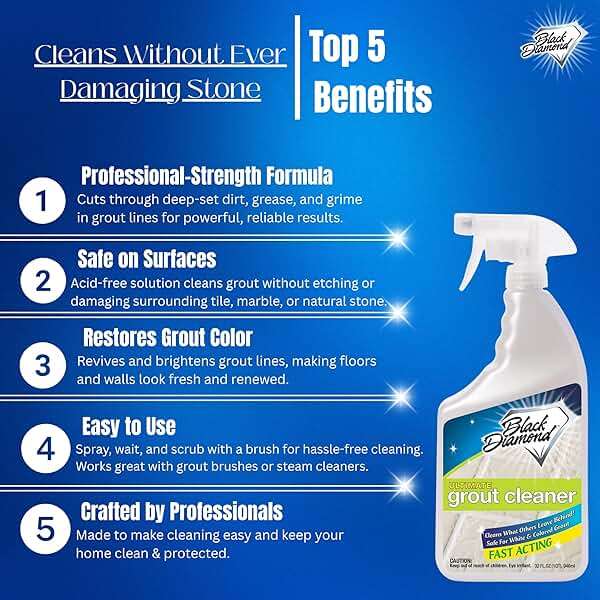 Black Diamond Ultimate Grout Cleaner: Best Cleaner for Tile,Ceramic,Porcelain, Marble Acid-Free Safe Deep Cleaner & Stain Remover for Even The Dirtiest Grout. (1-Quart/1-Brush) - Image 2