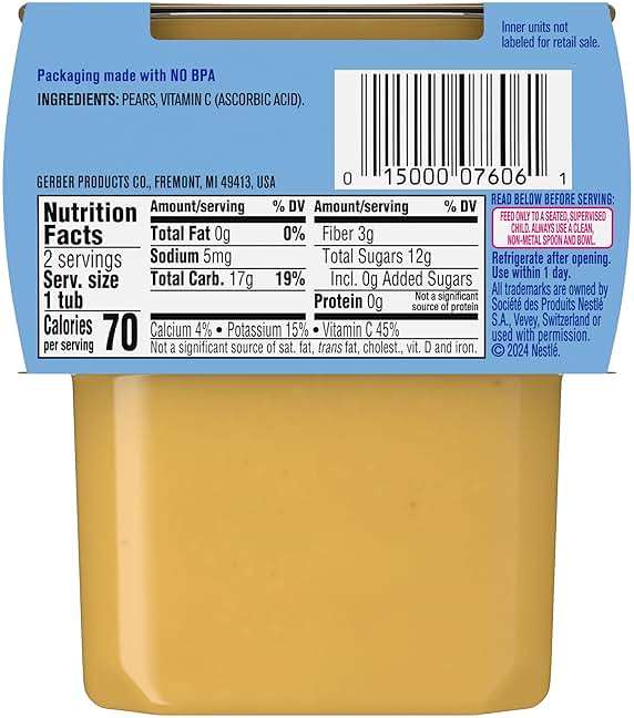 Gerber Stage 2 Baby Food, Pear Puree Tub, No Artificial Colors or Flavors, Baby Puree, 16-Pack - Image 9