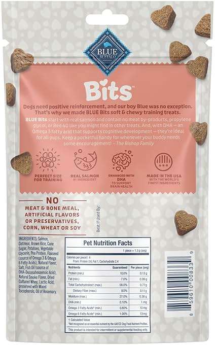 Blue Buffalo Bits Soft Dog Treats for Training, Made with Natural Ingredients & Enhanced with DHA, Salmon Recipe, 4-oz Bag - Image 2