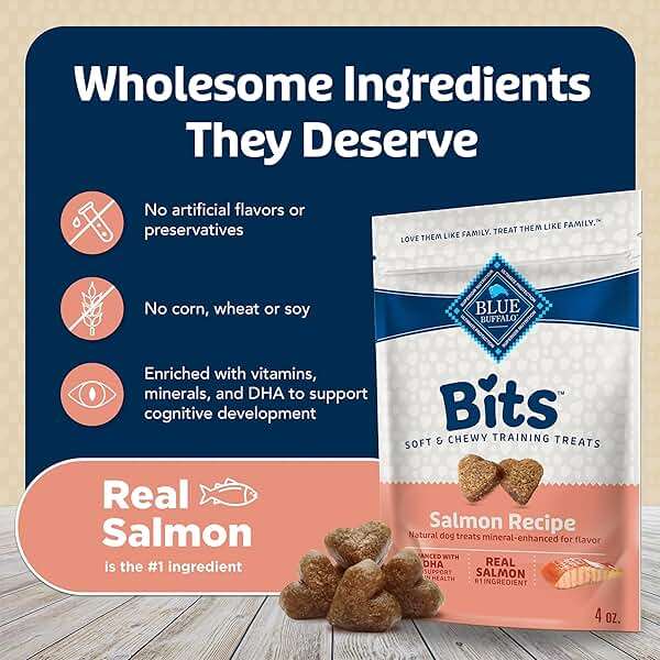 Blue Buffalo Bits Soft Dog Treats for Training, Made with Natural Ingredients & Enhanced with DHA, Salmon Recipe, 4-oz Bag - Image 8