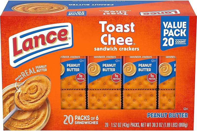 Lance Sandwich Crackers, ToastChee Peanut Butter, 20 Individually Wrapped Packs, 6 Sandwiches Each (Pack of 6) - Image 1