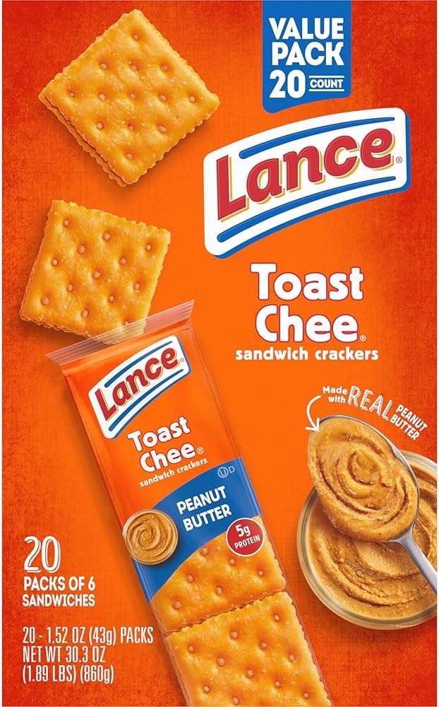 Lance Sandwich Crackers, ToastChee Peanut Butter, 20 Individually Wrapped Packs, 6 Sandwiches Each (Pack of 6) - Image 9