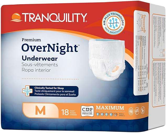 Tranquility Premium Overnight Disposable Absorbent Underwear (18 Count) - M, 34-48 in. Waist - Maximum Absorbency, All-Night Sleep, Breathable Comfort, Adult Diapers - Image 1