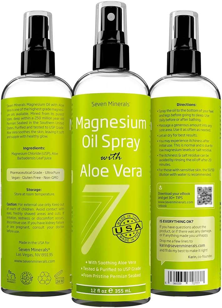 Seven Minerals Pure Magnesium Oil Spray with Aloe Vera 12oz - Pharmaceutical (USP) Grade, Highest Strength with Instant Relief for Feet, Sleep, Muscle Pain & Cramps - Mined in The USA - Image 4