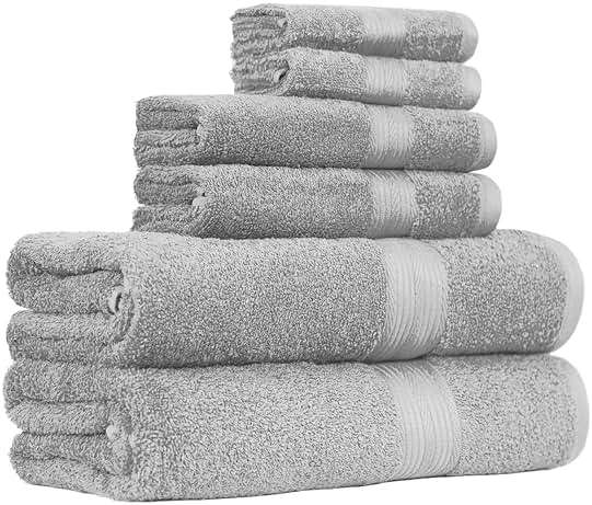 Amazon Basics 6-Piece Fade-Resistant 100% Cotton Towel Set for Bathroom, Soft and Absorbent, 2 Bath Towels, 2 Hand Towels, 2 Washcloths, Gray - Image 1