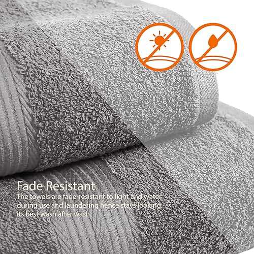 Amazon Basics 6-Piece Fade-Resistant 100% Cotton Towel Set for Bathroom, Soft and Absorbent, 2 Bath Towels, 2 Hand Towels, 2 Washcloths, Gray - Image 7