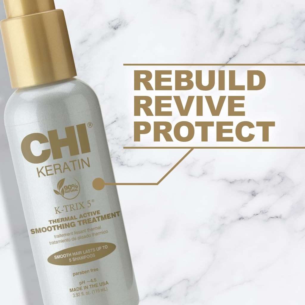 CHI Keratin K-Trix 5 Smoothing Treatment, Hair Serum For Creating Smooth, Frizz-Free Styles That Last, Sulfate, Paraben, & Cruelty-Free, 3.92 Oz - Image 7