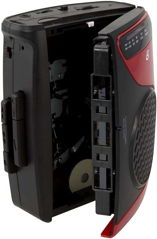 GPX Portable Cassette Player, Compatible With Headphone, 3.54 x 1.57 x 4.72 Inches, Requires 2 AA Batteries - Not Included, Red/Black (CAS337B) Black/Red - Image 2