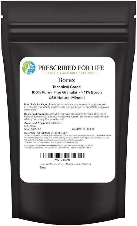 Prescribed for Life Borax Powder, Household Laundry Booster, Slime Activator & Multipurpose Cleaning Powder, All Natural Sodium Borate Powder, 1 lb - Image 1