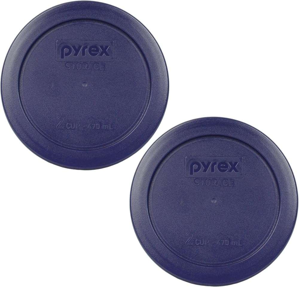 Pyrex 7200-PC 2 Cup Dark Blue Round Storage Lids - Original Genuine Pyrex Lids - 2 Pack - Image 1
