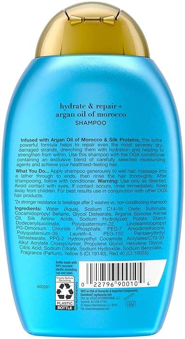 OGX Extra Strength Hydrate & Repair + Argan Oil of Morocco Shampoo for Dry, Damaged Hair, Cold-Pressed Argan Oil to Moisturize & Smooth, Paraben-Free, Sulfate-Free Surfactants, 13 Fl Oz - Image 9