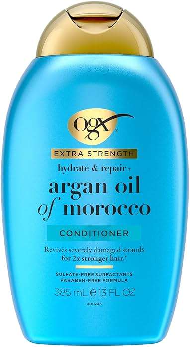 OGX Extra Strength Hydrate & Repair + Argan Oil of Morocco Conditioner for Dry, Damaged Hair, Cold-Pressed Argan Oil to Moisturize Hair, Paraben-Free, Sulfate-Free Surfactants, 13 Fl Oz - Image 3