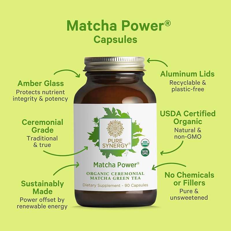 PURE SYNERGY Matcha Power | Organic Matcha Green Tea Capsules | Ceremonial Grade Supplement with EGCG | for Enhanced Energy & Alertness (90 Capsules) - Image 3