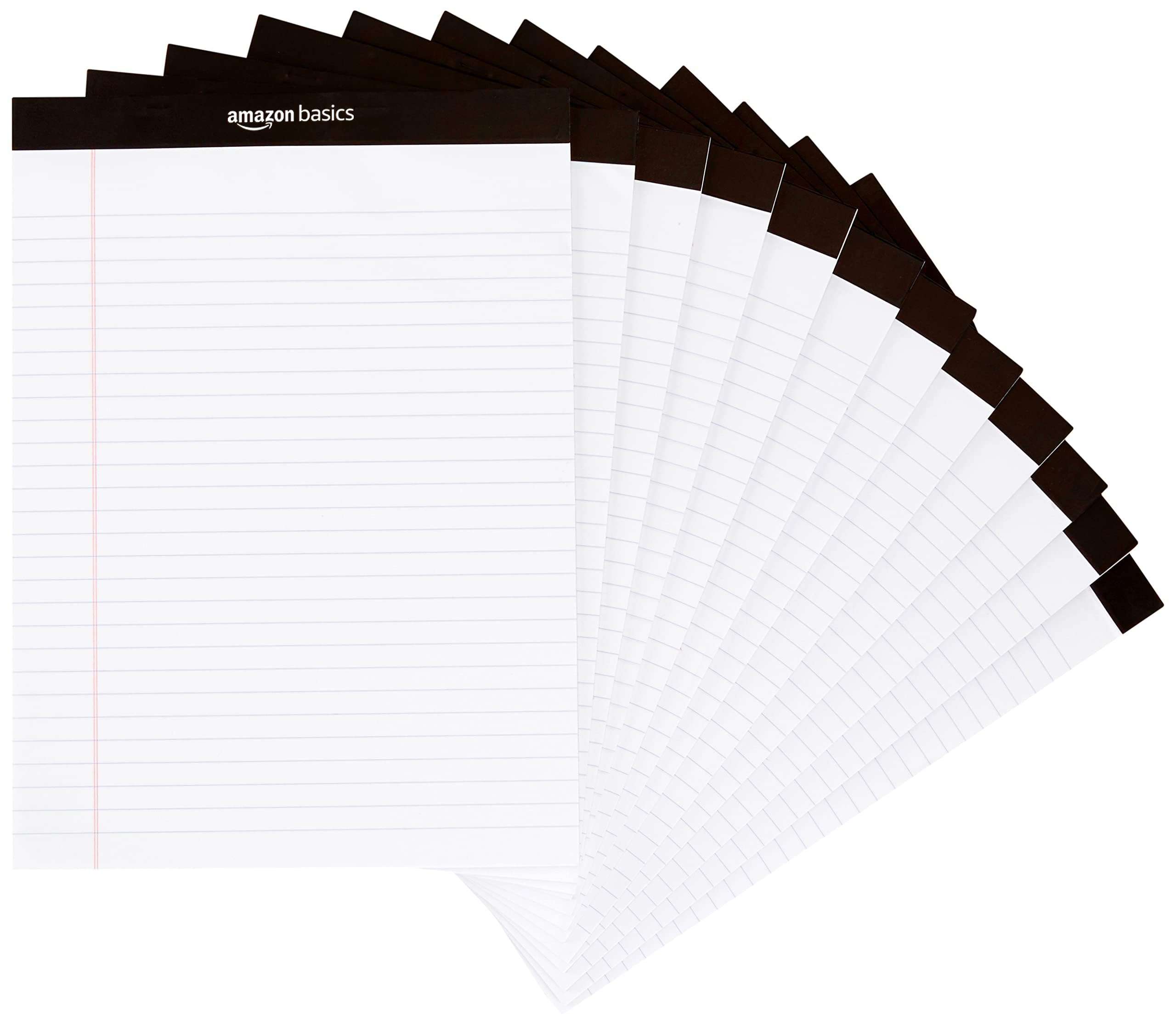 Amazon Basics Wide Ruled Lined Writing Note Pads for Office Supplies, 8.5" x 11.75", White, 12-Pack of 50 Perforated Sheets - Image 1