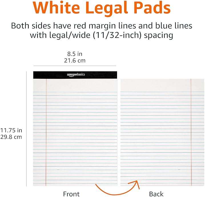 Amazon Basics Wide Ruled Lined Writing Note Pads for Office Supplies, 8.5" x 11.75", White, 12-Pack of 50 Perforated Sheets - Image 2