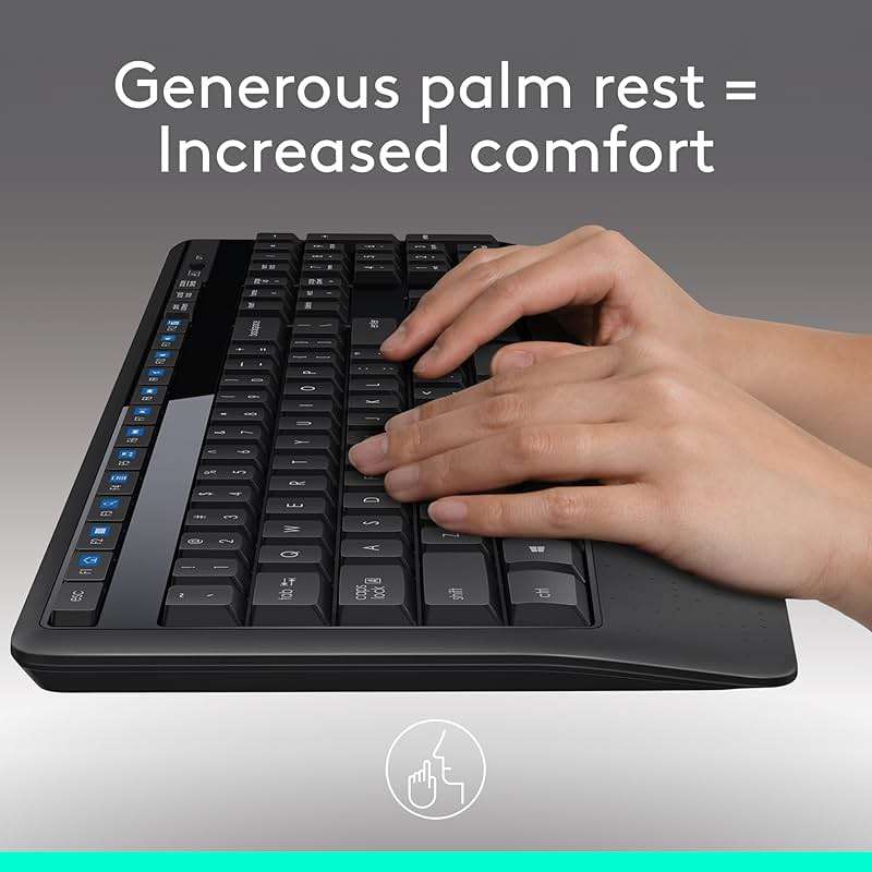 Logitech MK345 Wireless Keyboard and Mouse Combo with Palm Rest, 2.4 GHz USB Receiver, Compatible with PC, Laptop, Black - Image 2