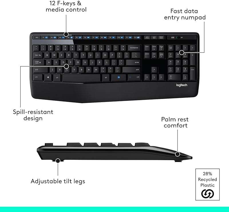 Logitech MK345 Wireless Keyboard and Mouse Combo with Palm Rest, 2.4 GHz USB Receiver, Compatible with PC, Laptop, Black - Image 7