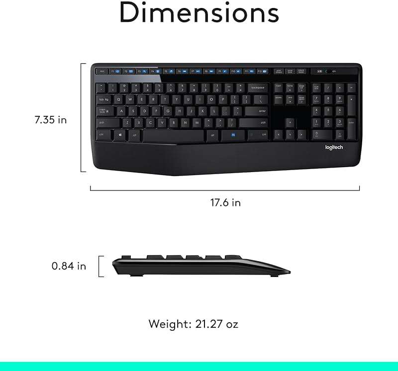 Logitech MK345 Wireless Keyboard and Mouse Combo with Palm Rest, 2.4 GHz USB Receiver, Compatible with PC, Laptop, Black - Image 9