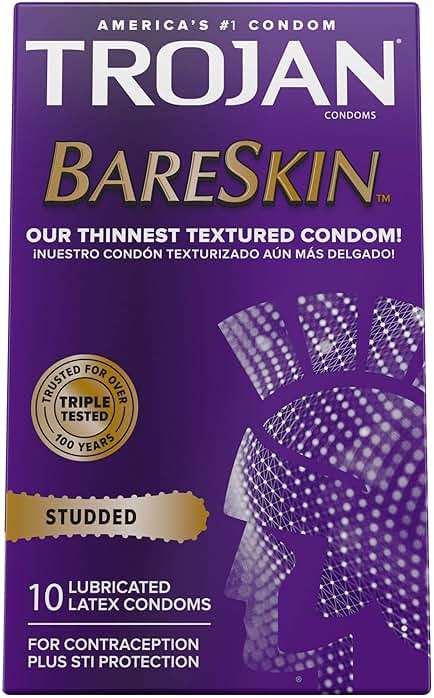 Trojan Bareskin Studded Latex Lubricated Thin Condoms for Men, Bulbous Shape, Studded Texture, Premium Latex to Help Reduce Risk of Pregnancy and Sexually Transmitted Infections (STIs), 10 Count - Image 6